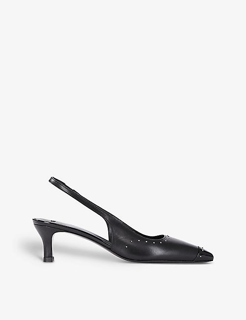 THE KOOPLES: Stud-embellished pointed-toe leather heeled slingback courts