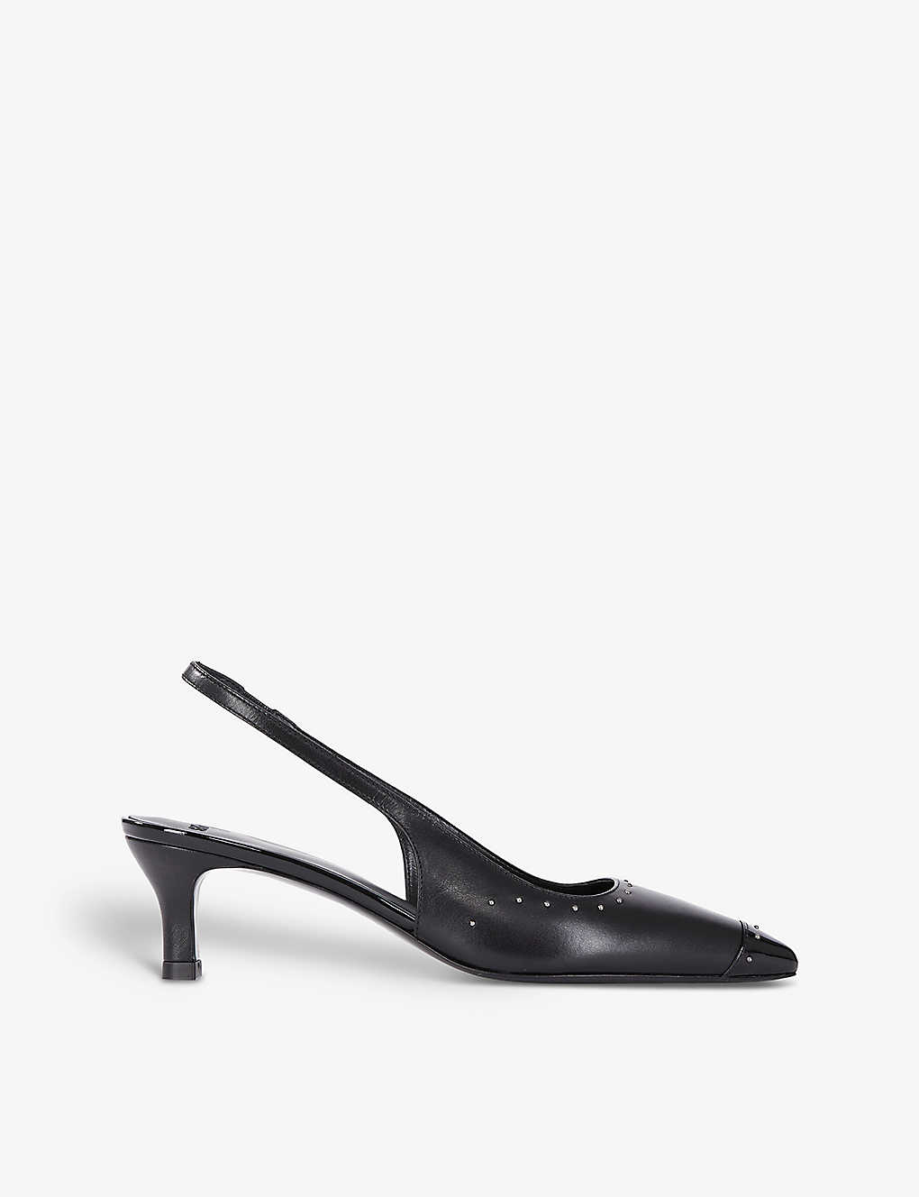The Kooples Womens Black Stud-embellished Pointed-toe Leather Heeled Slingback Courts