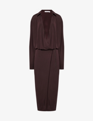 Christopher Esber Belted Wrap-effect Jersey Maxi Shirt Dress In Cacao