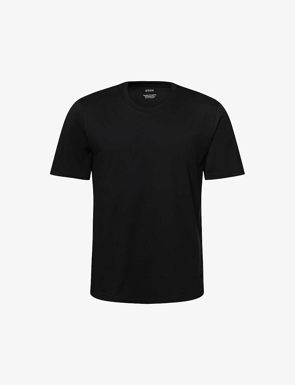 Eton Mens Black Crewneck Organic Cotton-jersey T-shirt