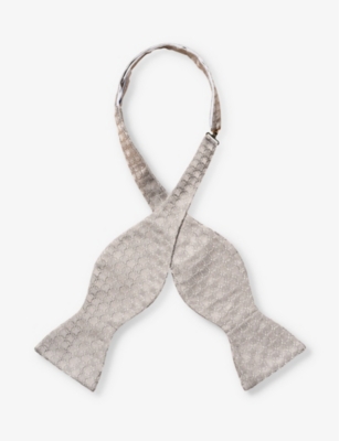 Shop Eton Mens Light Grey Geometric-pattern Silk Bow Tie