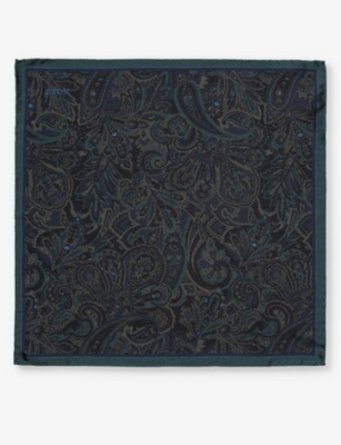 Shop Eton Paisley-pattern Silk Pocket Square In Dark Green