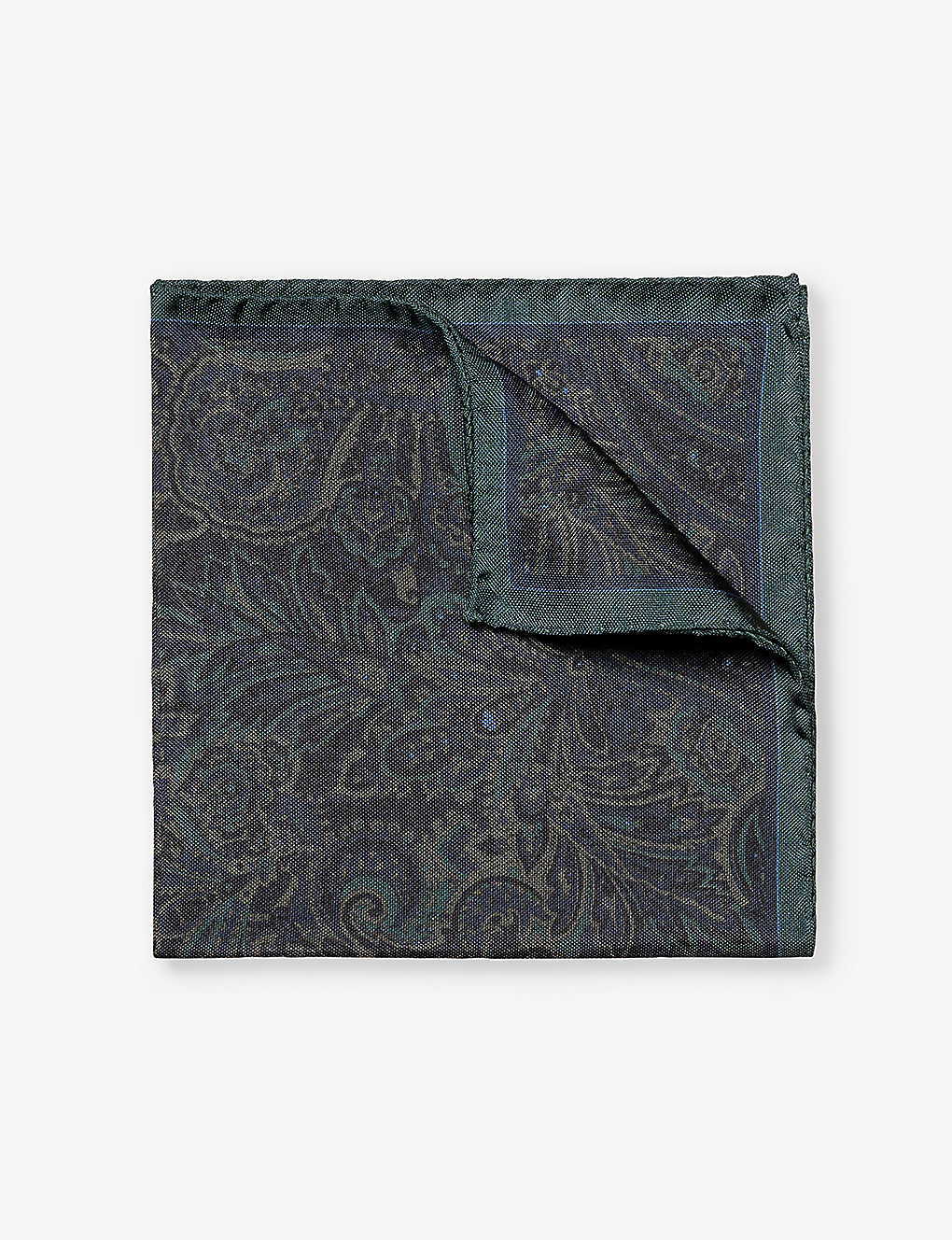 Eton Mens Dark Green Paisley-pattern Silk Pocket Square