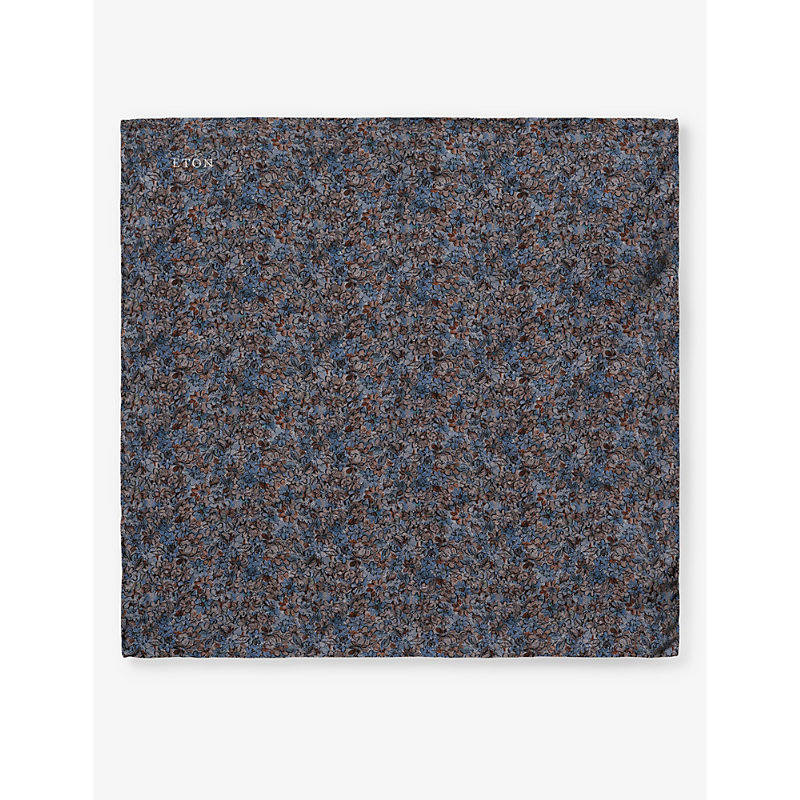 Shop Eton Floral-pattern Silk Pocket Square In Brown