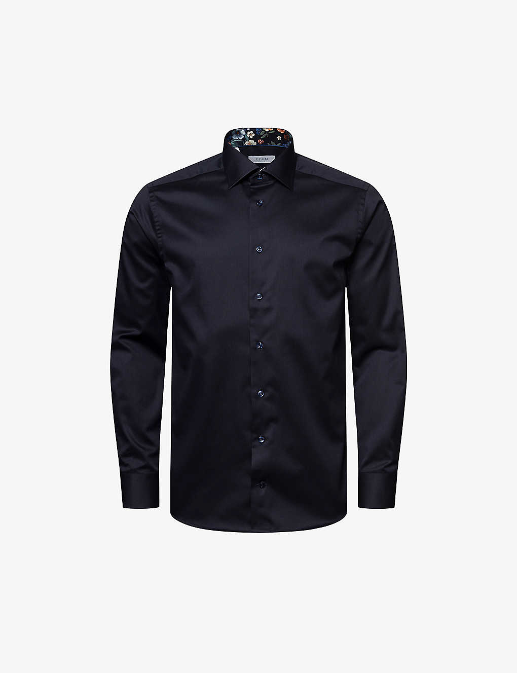 Eton Mens Navy Blue Signature Floral-print Slim-fit Organic Cotton-twill Shirt