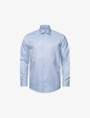 Eton Mens Light Blue Houndstooth-patterned Slim-fit Cotton-blend Shirt In Light Blue