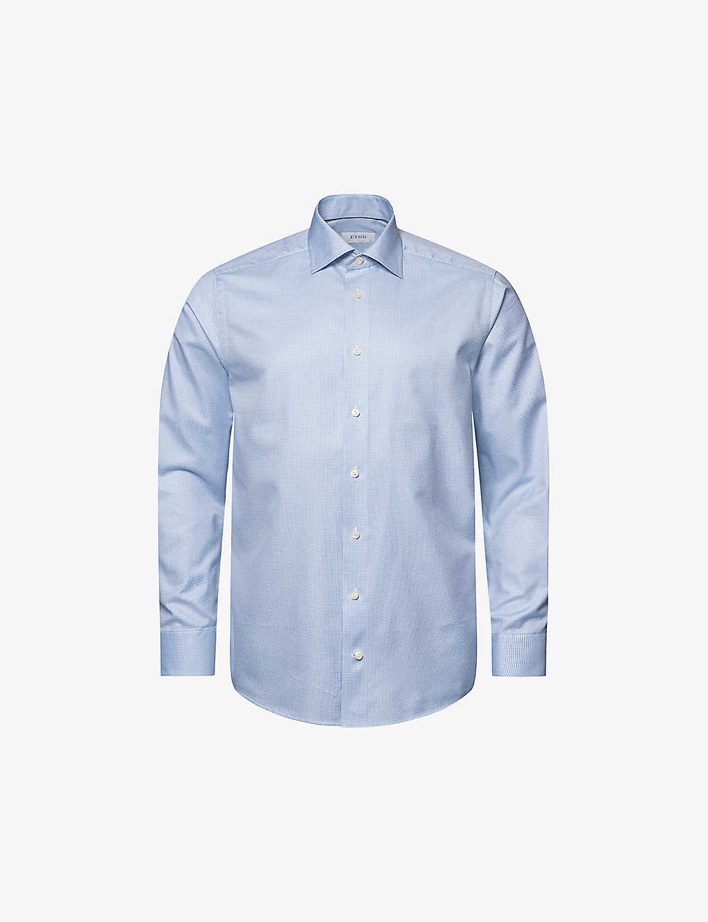 Eton Mens Light Blue Houndstooth-patterned Slim-fit Cotton-blend Shirt