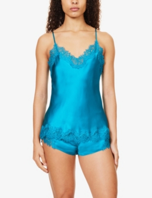 Shop Sainted Sisters Womens Jewel Blue Scarlett Lace-trim Silk Pyjama Top