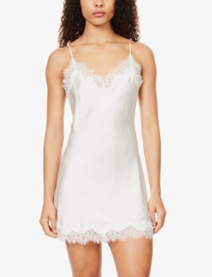 Shop Sainted Sisters Scarlett Lace-trim Silk Chemise In Ivory