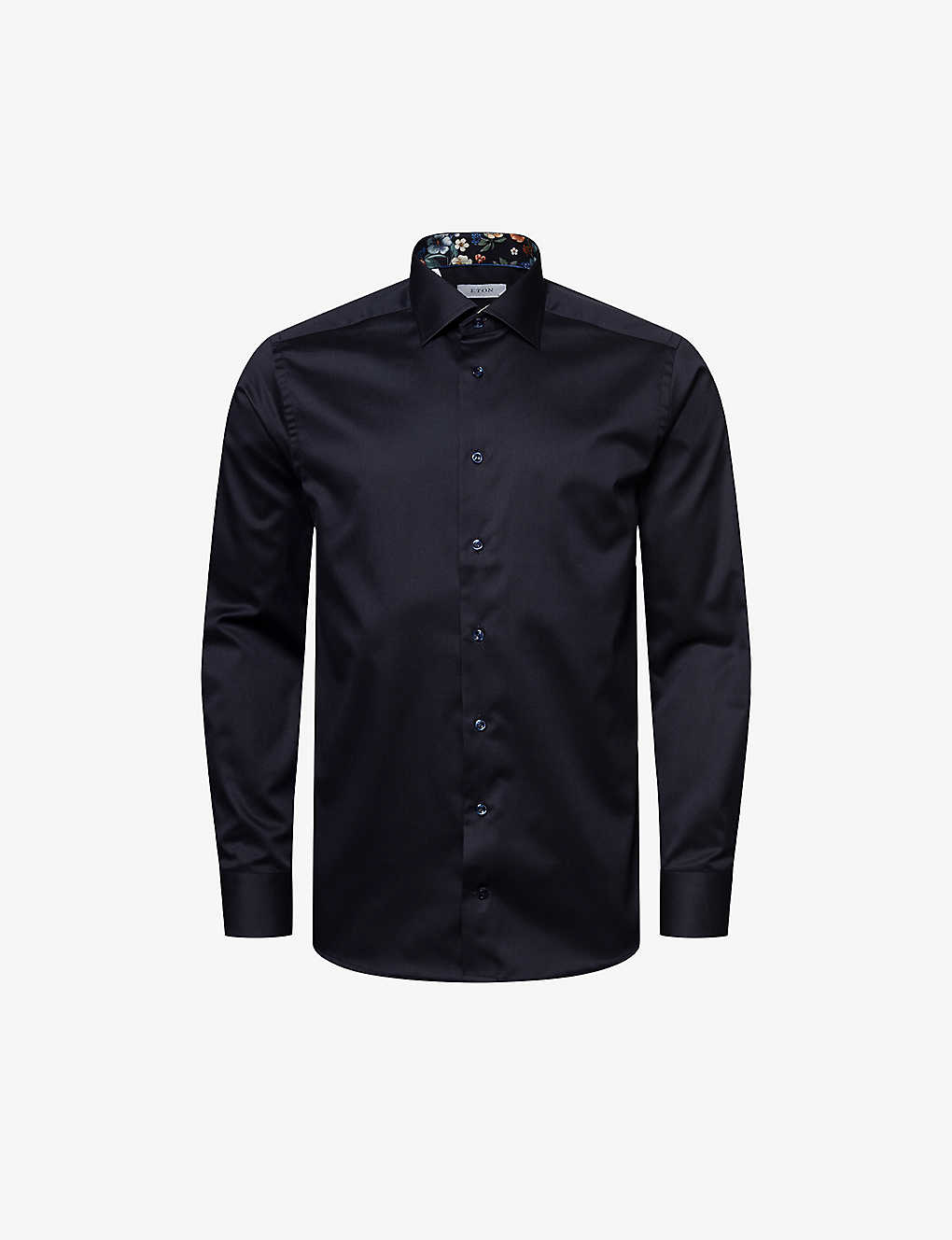 Eton Mens Navy Blue Signature Floral-print Slim-fit Organic Cotton-twill Shirt