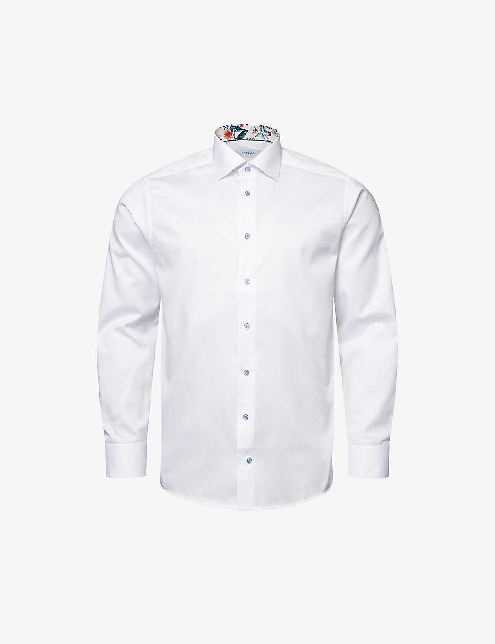 Eton Mens White Signature Floral-print Slim-fit Organic Cotton-twill Shirt
