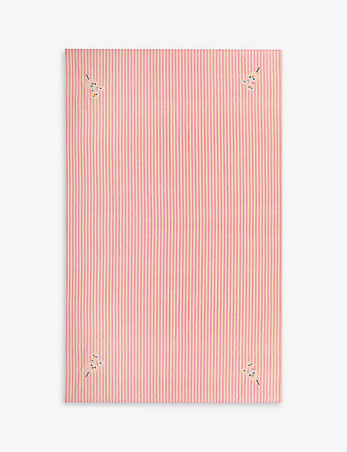 ANNA + NINA: Trippy flower-embroidered stripe organic-cotton tablecloth 150cm x 255cm