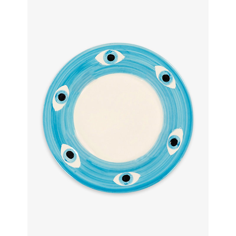 Anna + Nina Spirit Eye-pattern Earthenware Breakfast Plate 22cm In Blue