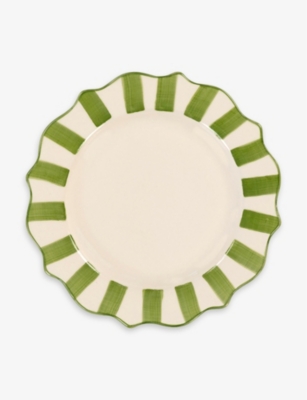 Anna + Nina Scalloped Stripe Earthenware Breakfast Plate 22cm In Green