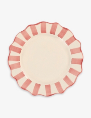Anna + Nina Scalloped Stripe Earthenware Breakfast Plate 27cm In Pink