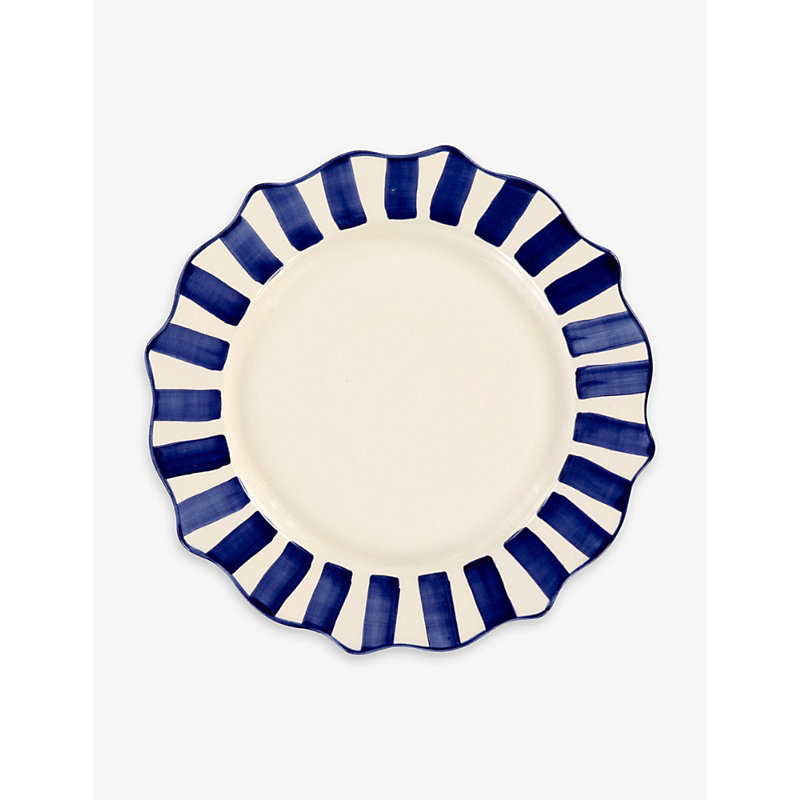 Anna + Nina Scalloped Stripe Earthenware Dinner Plate 27cm In Multi