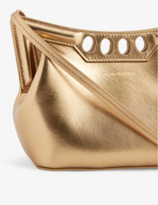 Shop Alexander Mcqueen Gold The Peak Mini Cut-out Leather Shoulder Bag