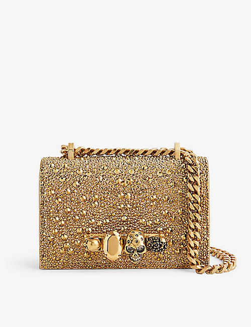 ALEXANDER MCQUEEN: Crystal-embellished knuckle-duster mini leather cross-body bag