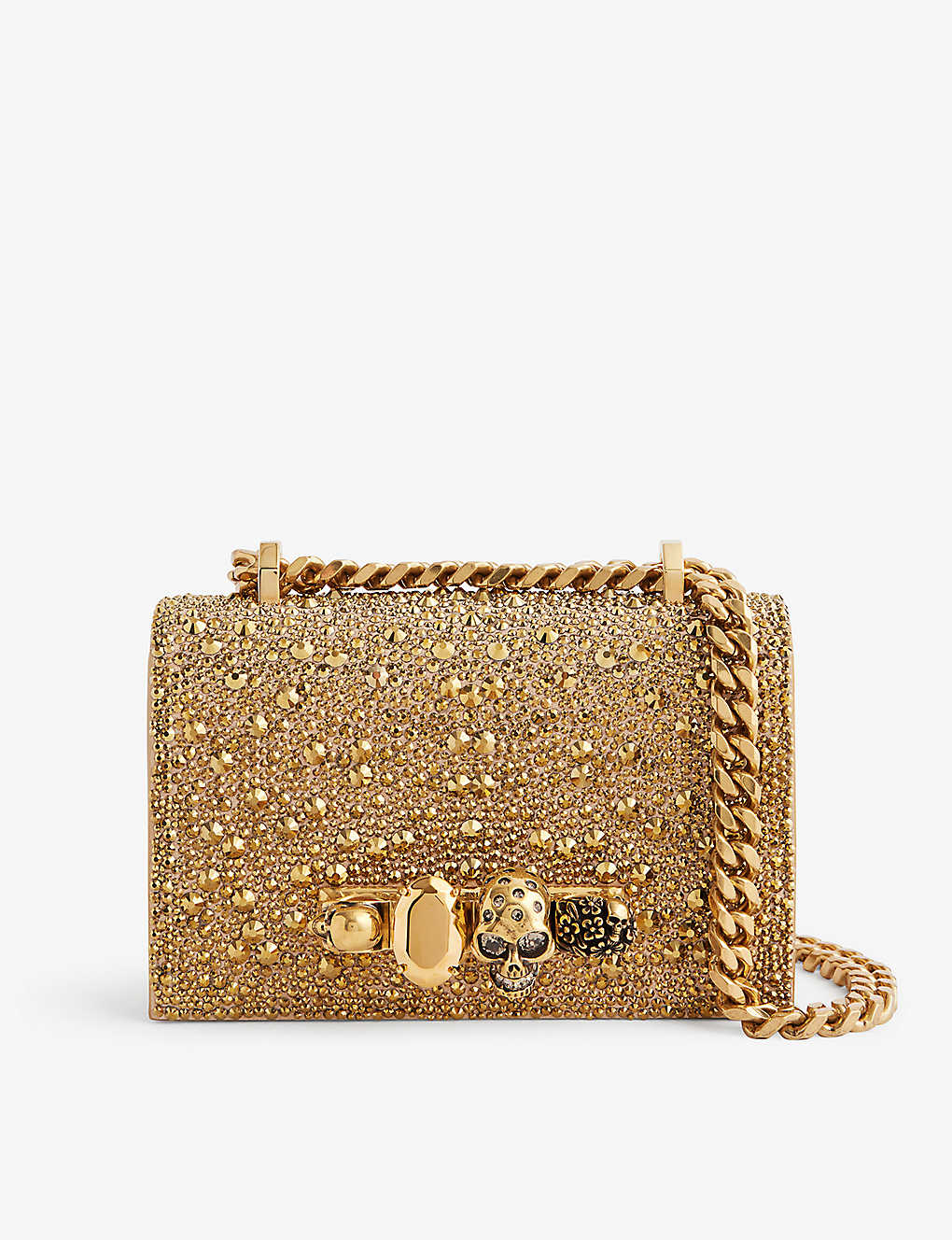 Alexander Mcqueen Crystal-embellished Crossbody Bag In Gold