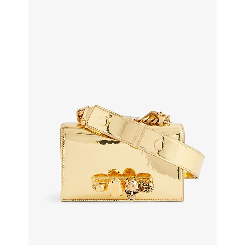 Alexander Mcqueen Womens Gold Jewelled Satchel Mini Leather Cross-body Bag