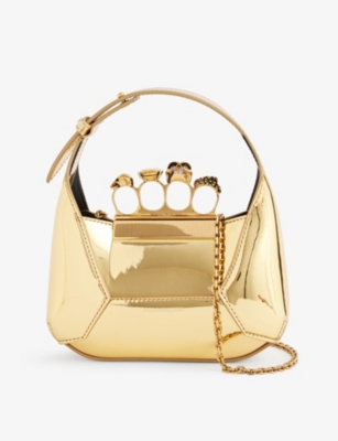 Alexander Mcqueen Mini Skull Four-ring Metallic Shoulder Bag In Gold