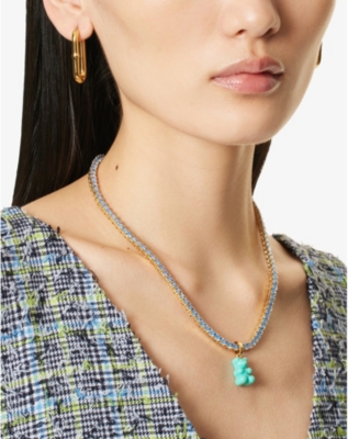 Shop Crystal Haze Womens Blue Serena Rainbow 18ct Yellow Gold-plated Brass And Zirconia Necklace