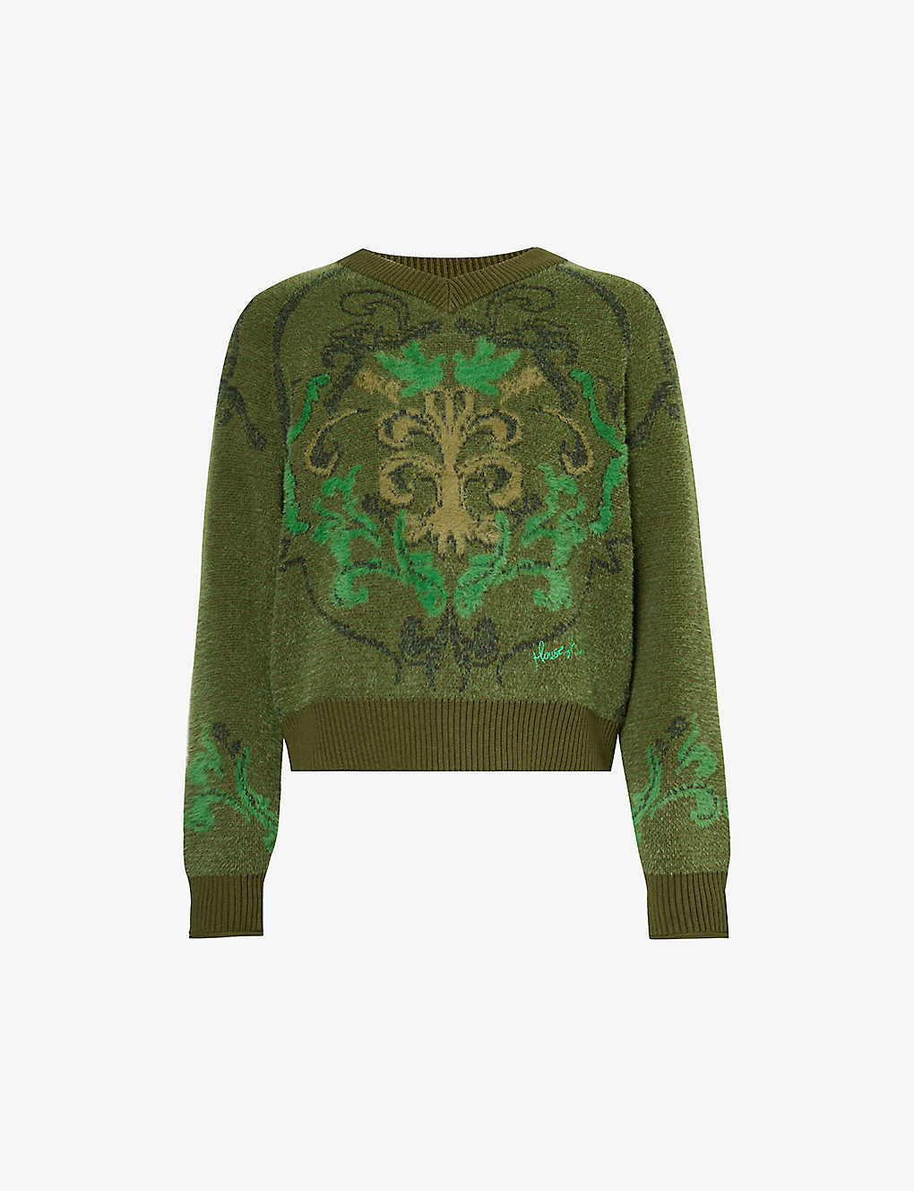 House Of Sunny Mens Green Prince Fuzzy-knit Cotton-blend Jumper