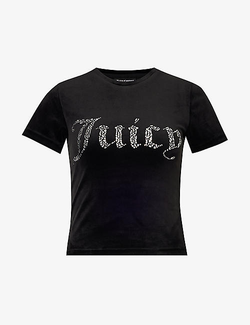 JUICY COUTURE: Rhinestone-embellished slim-fit velour T-shirt