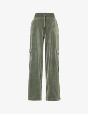 Juicy Couture Womens Thyme482 Rhinestone-embellished Straight-leg Mid-rise Velour Cargo Trousers