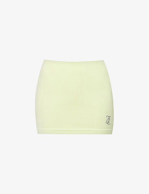 JUICY COUTURE: Maxine rhinestone-embellished slim-fit velour mini skirt