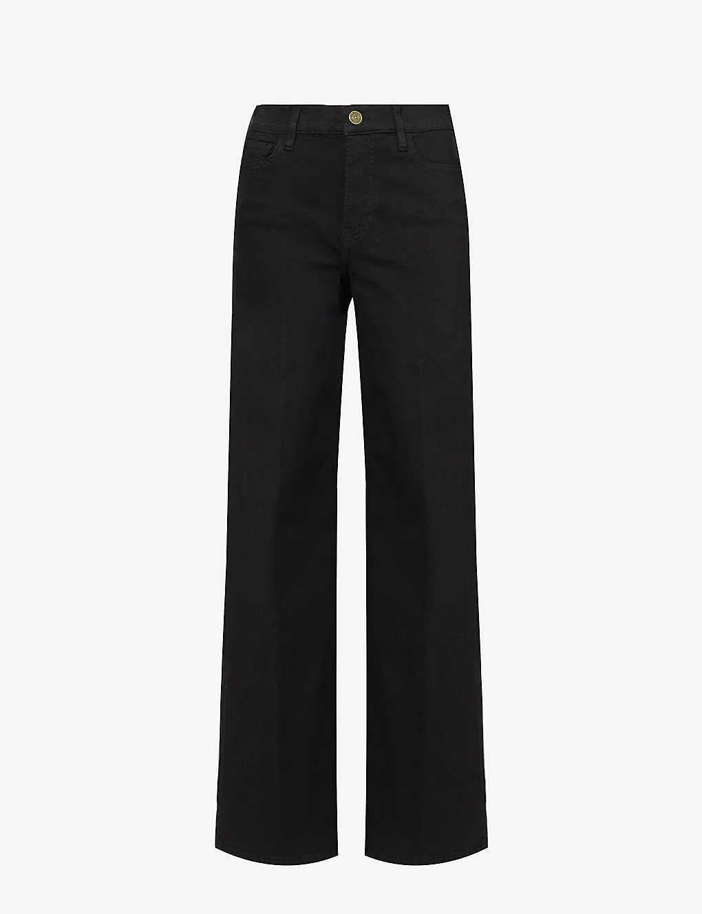 Frame Womens Noir Slim Palazzo Wide-leg High-rise Stretch Denim-blend Jeans In Black
