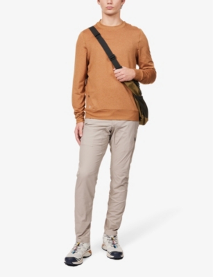 Shop Vuori Men's Sesame Ripstop Elasticated-waistband Regular-fit Tapered-leg Organic Stretch-cotton Trou In Brown