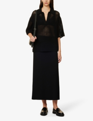 Shop Maria Mcmanus Women's Black Ribbed Split-hem Knitted Midi Skirt