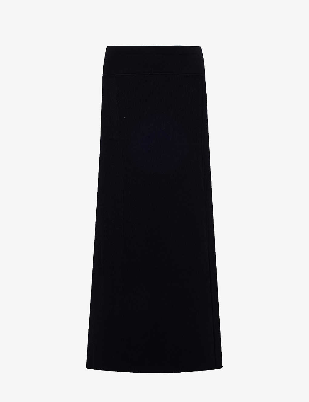Maria Mcmanus Womens Black Ribbed Split-hem Knitted Midi Skirt