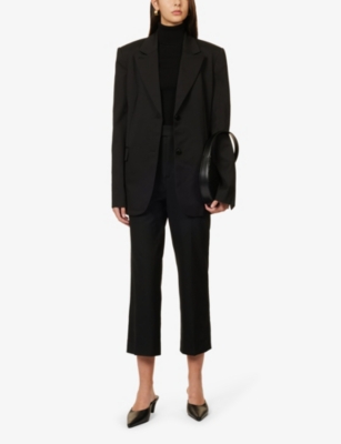Shop Maria Mcmanus Womens Black Cropped Pressed-crease Straight-leg High-rise Stretch-wool Trousers