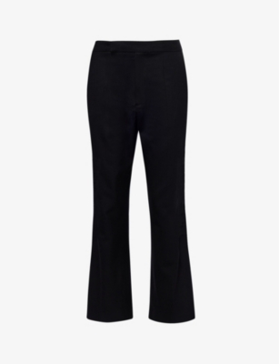 Shop Maria Mcmanus Women's Black Cropped Pressed-crease Straight-leg High-rise Stretch-wool Trousers