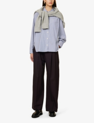Shop Maria Mcmanus Womens Royal Blue Narrow Stripe Striped Patch-pocket Oversized-fit Organic-cotton Shir