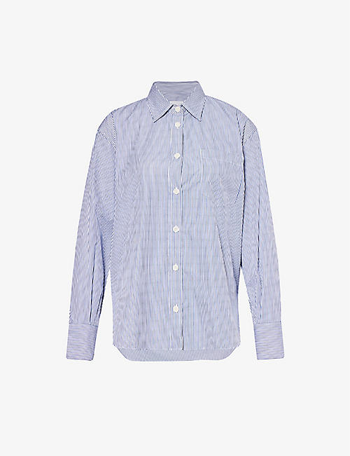 MARIA MCMANUS: Striped patch-pocket oversized-fit organic-cotton shirt