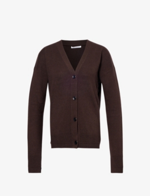 Shop Maria Mcmanus Boyfriend Brushed-texture Recycled Cashmere And Organic Cotton Knitted Cardigan In Chocolate & Black