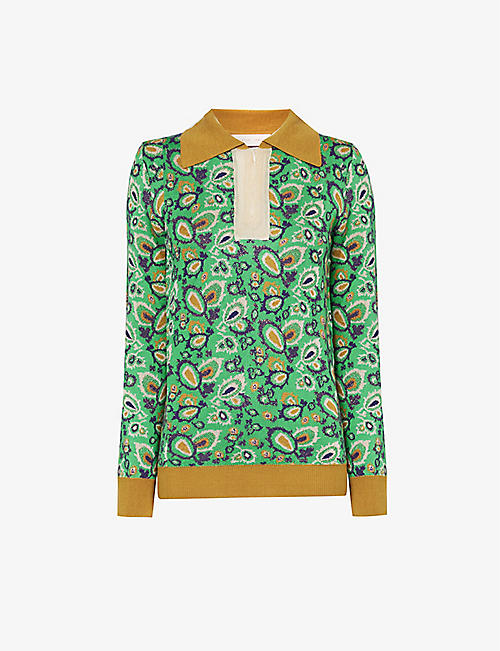 LUKHANYO MDINGI: Paloma floral-pattern wool and silk-blend knitted top