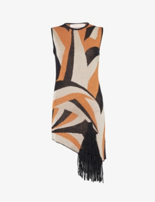 Lukhanyo Mdingi Womens Mango Black Catwalk Abstract-pattern Asymmetric-hem Knitted Top