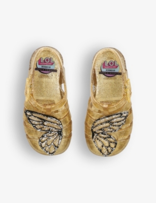 Shop Sophia Webster Girls Gold Kids Queen Bee Butterfly-embellished Pvc Jelly Sandals 1-7 Years