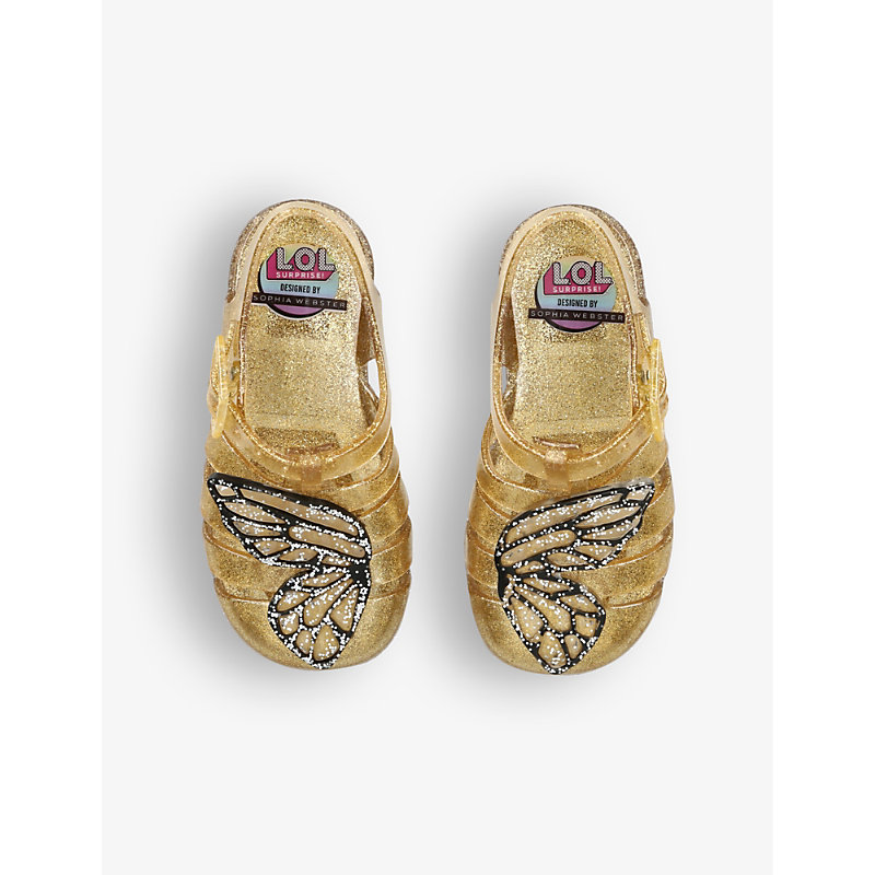 Shop Sophia Webster Queen Bee Butterfly-embellished Pvc Jelly Sandals 1-7 Years In Gold