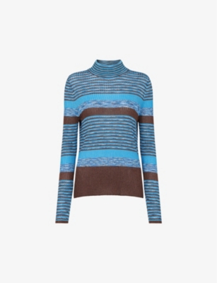 WHISTLES: Striped high-neck metallic-knit jumper