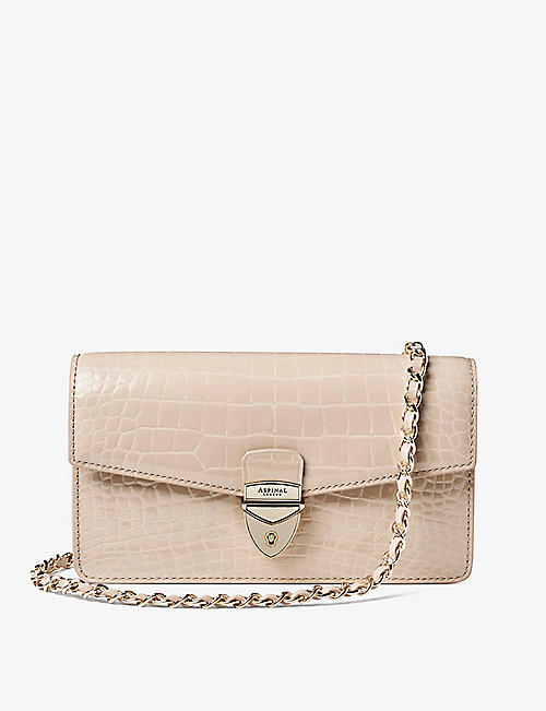 ASPINAL OF LONDON: Mayfair croc-effect leather clutch bag