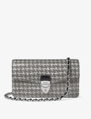 ASPINAL OF LONDON MAYFAIR 2 DOGTOOTH LEATHER CLUTCH BAG