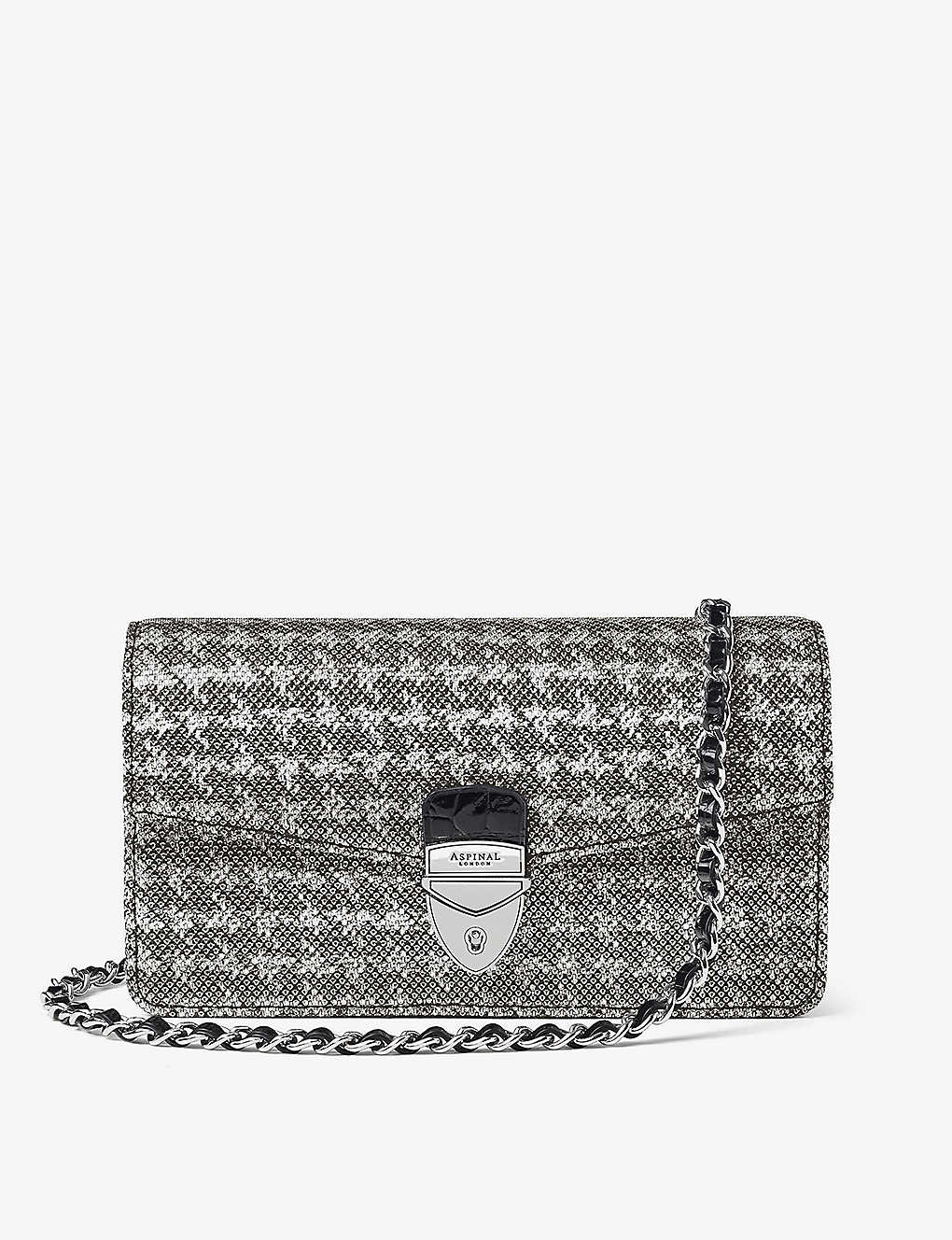Aspinal Of London Mayfair Dogtooth Leather Clutch Bag In Black