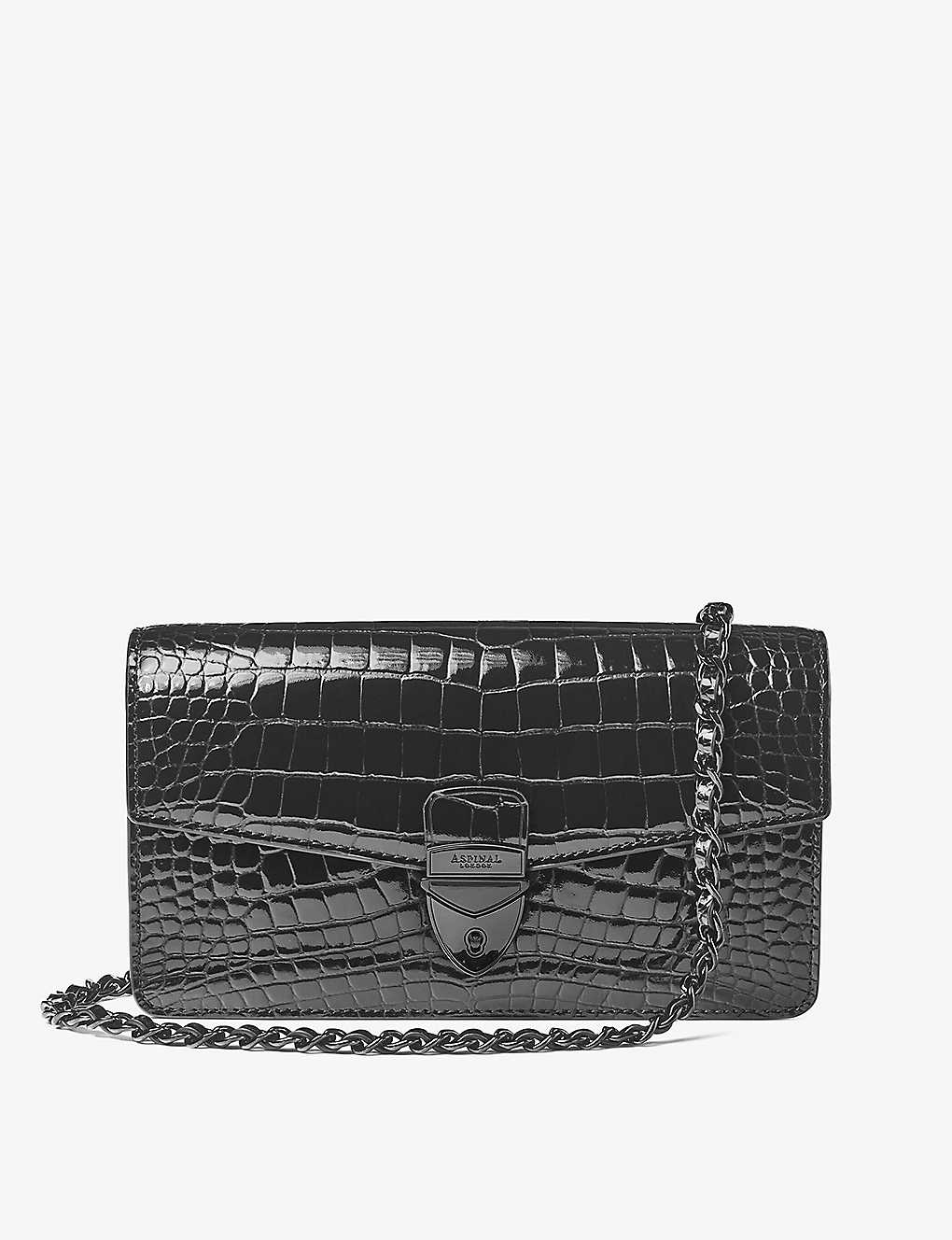 Aspinal Of London Womens Black Mayfair 2 Croc-effect Leather Clutch Bag