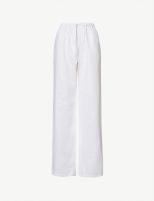 Aexae Womens White Straight-leg Mid-rise Linen Trousers