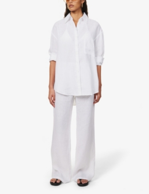 Shop Aexae Women's White Oversized Curved-hem Linen Shirt